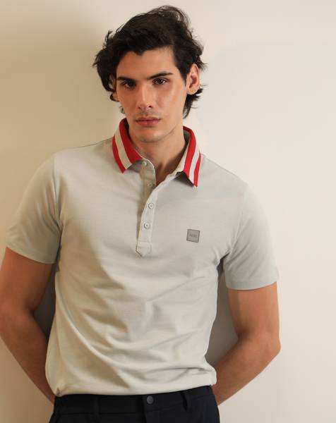 RARE RABBIT Solid Men Polo Neck Grey T-Shirt