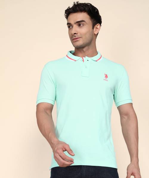 U.S. POLO ASSN. Solid Men Polo Neck Light Blue T-Shirt