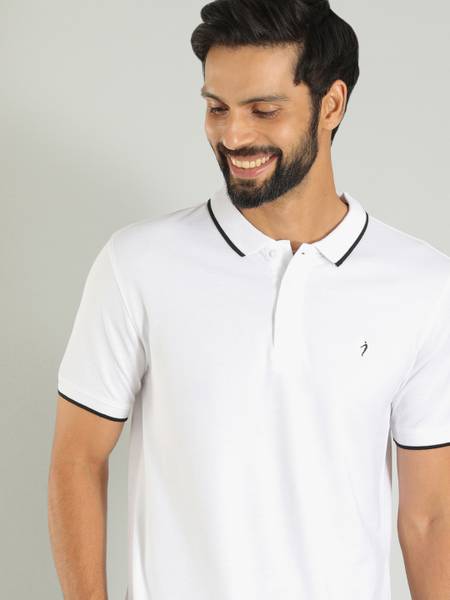 INDIAN TERRAIN Solid Men Polo Neck White T Shirt Price History
