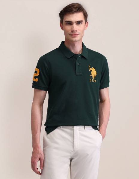 U.S. POLO ASSN. Solid Men Polo Neck Green T-Shirt