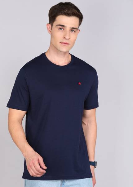 Raymond Solid Men Round Neck Blue T-Shirt