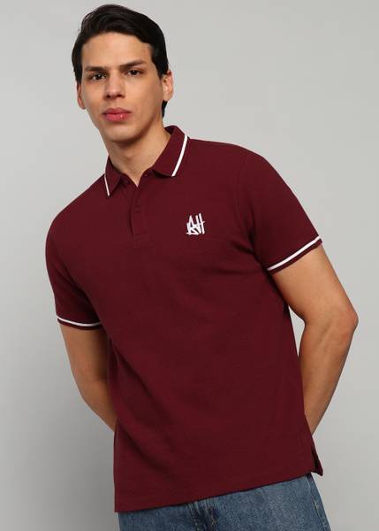 BEING HUMAN Solid Men Polo Neck Red T-Shirt