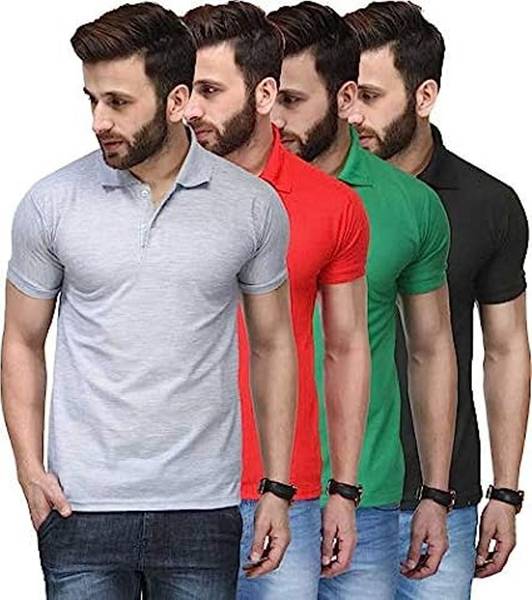 KEOTI Solid Men Polo Neck Grey, Red, Green, Black T-Shirt