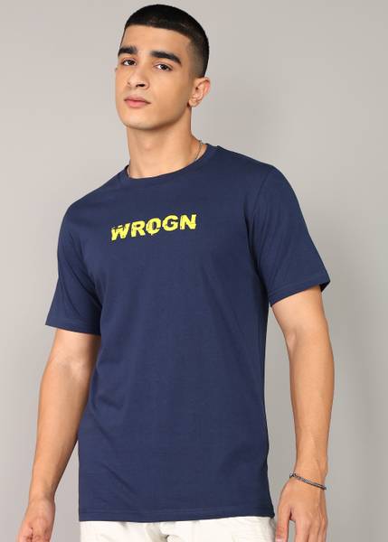 WROGN Solid Men Round Neck Blue T-Shirt