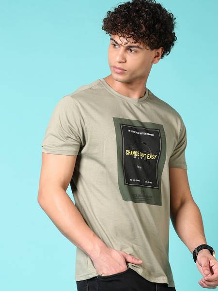 V-MART Printed Men Round Neck Green T-Shirt