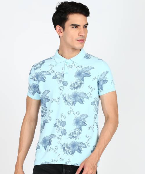 KILLER Printed Men Polo Neck Light Blue T-Shirt
