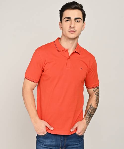 Raymond Solid Men Polo Neck Orange T-Shirt