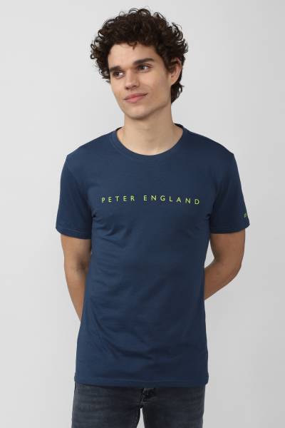 PETER ENGLAND Solid Men Round Neck Blue T-Shirt