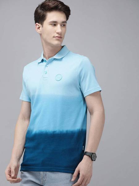 THE BEAR HOUSE Tie & Dye Men Polo Neck Blue T-Shirt