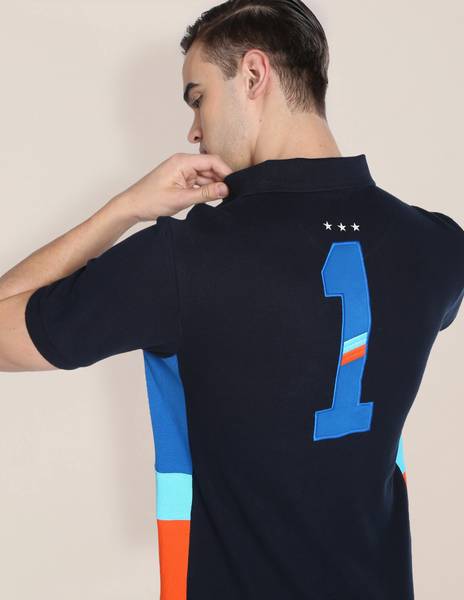 U.S. POLO ASSN. Printed Men Polo Neck Blue T-Shirt