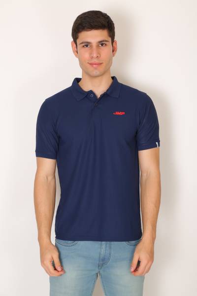 JMP Solid Men Polo Neck Navy Blue T-Shirt