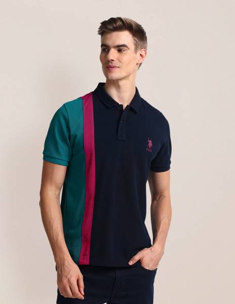 U.S. POLO ASSN. Colorblock Men Polo Neck Blue T-Shirt