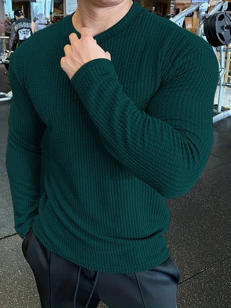 KAJARU Self Design Men Round Neck Dark Green T-Shirt