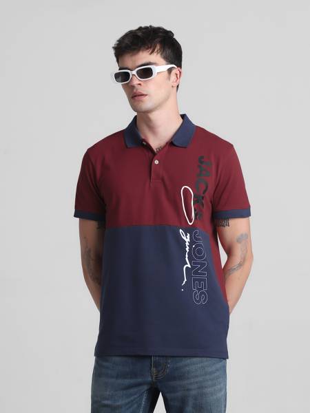 JACK & JONES Typography Men Polo Neck Red T-Shirt