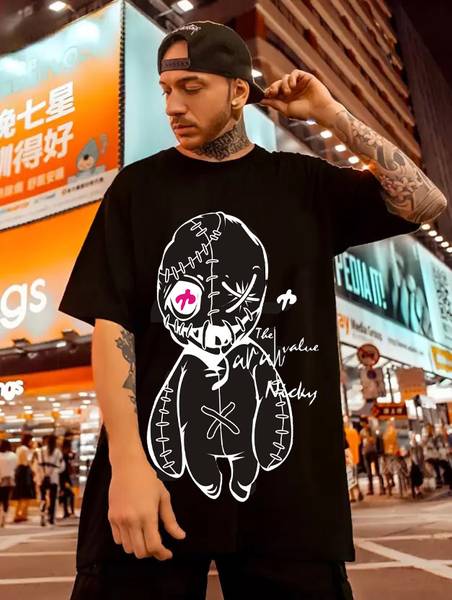 NB NICKY BOY Printed Men Round Neck Black T-Shirt