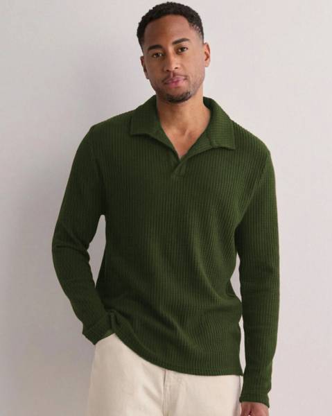 RIGO Self Design Men Polo Neck Dark Green T-Shirt