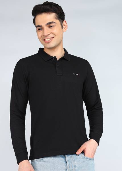 Pepe Jeans Solid Men Polo Neck Black T-Shirt