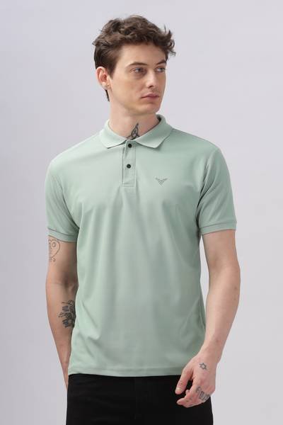 Raptrex Solid Men Polo Neck Light Green T-Shirt
