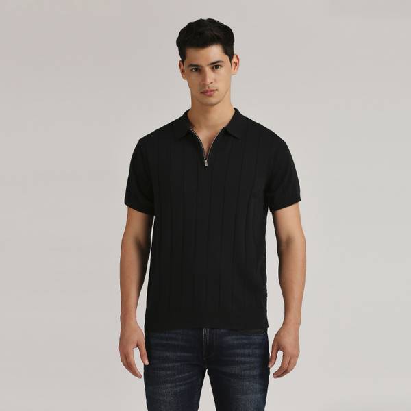 Pepe Jeans Solid Men Polo Neck Black T-Shirt