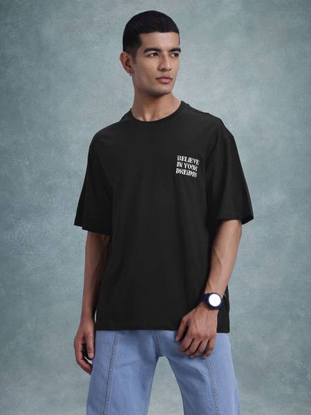 Roadster Solid Men Round Neck Black T-Shirt