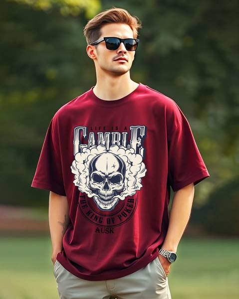 AUSK Printed Men Round Neck Maroon T-Shirt