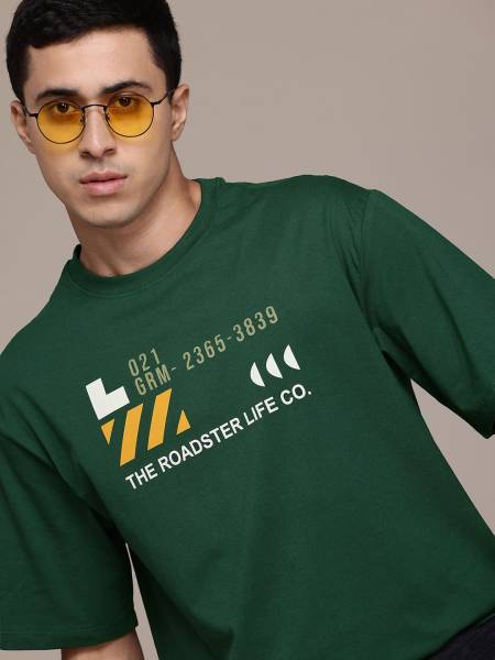 Roadster Printed Men Round Neck Green T-Shirt