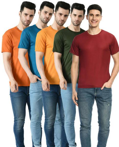 Dam Solid Men Round Neck Multicolor T-Shirt