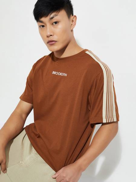 MAX Printed Men Round Neck Orange T-Shirt