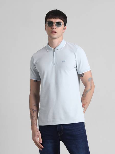 JACK & JONES Solid Men Polo Neck Blue T-Shirt