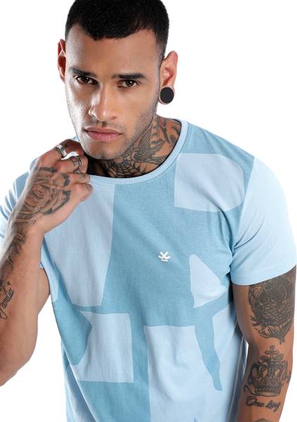 WROGN Printed Men Crew Neck Light Blue T-Shirt
