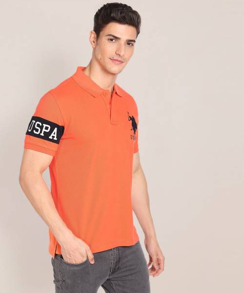 U.S. POLO ASSN. Solid Men Polo Neck Orange T-Shirt