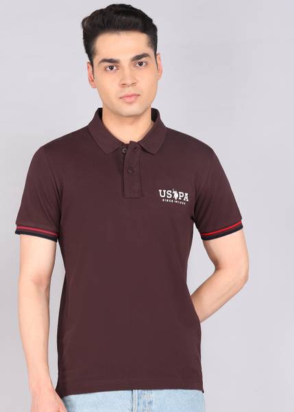 U.S. POLO ASSN. Solid Men Polo Neck Brown T-Shirt
