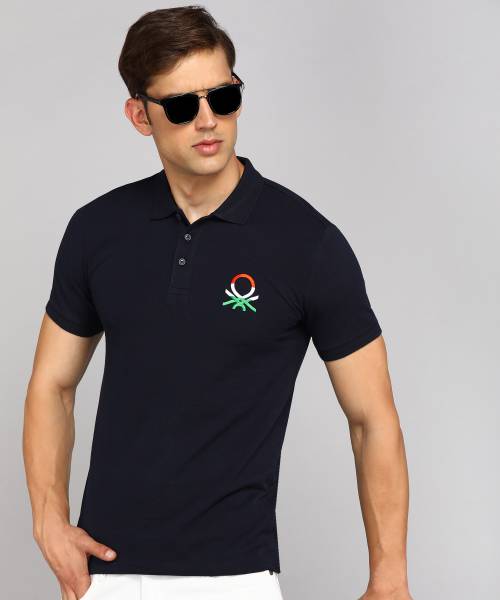 United Colors of Benetton Solid Men Polo Neck Blue T-Shirt