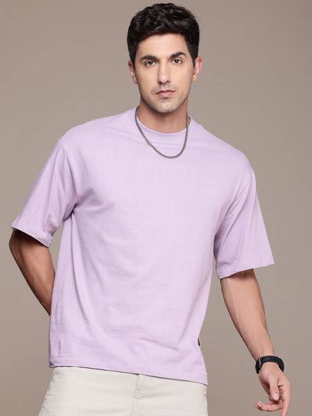 Roadster Solid Men Round Neck Purple T-Shirt