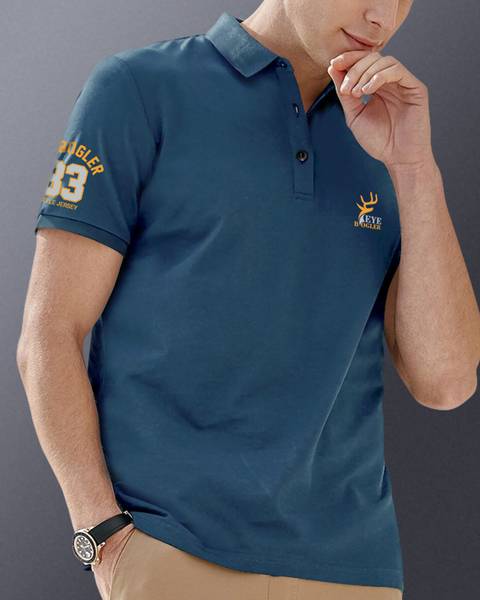 EyeBogler Solid Men Polo Neck Light Blue T-Shirt
