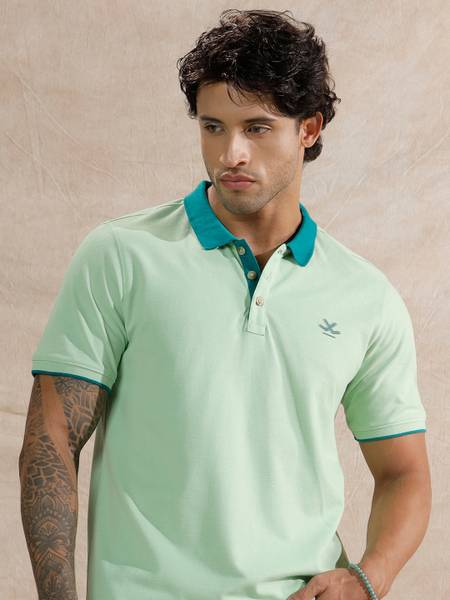WROGN Solid Men Polo Neck Light Green T-Shirt
