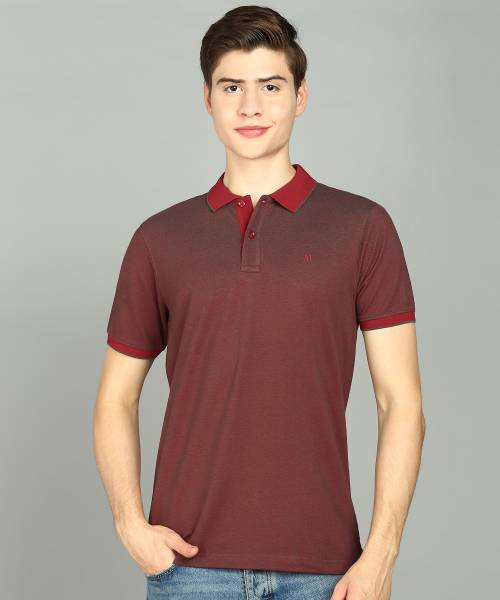 Raymond Self Design Men Polo Neck Maroon T-Shirt