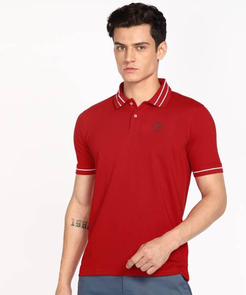 PETER ENGLAND Solid Men Polo Neck Red T-Shirt