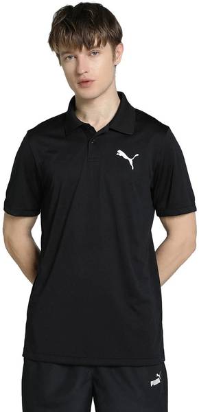 PUMA Solid Men Polo Neck Black T-Shirt