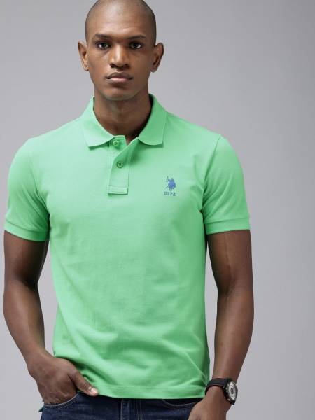 U.S. POLO ASSN. Solid Men Polo Neck Green T-Shirt