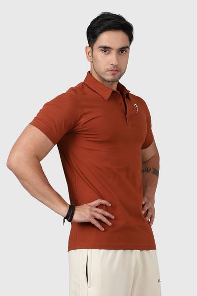 FuaarK Solid Men Polo Neck Brown T-Shirt