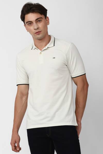 PETER ENGLAND Solid Men Polo Neck Beige T-Shirt