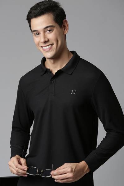 Maxzone Solid Men Polo Neck Black T-Shirt