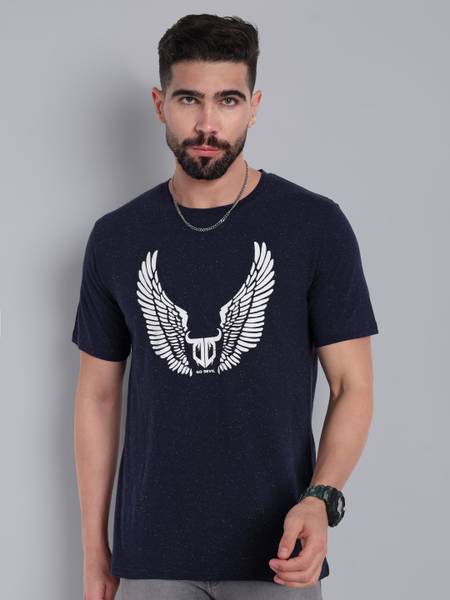 Go Devil Printed Men Round Neck Dark Blue T-Shirt