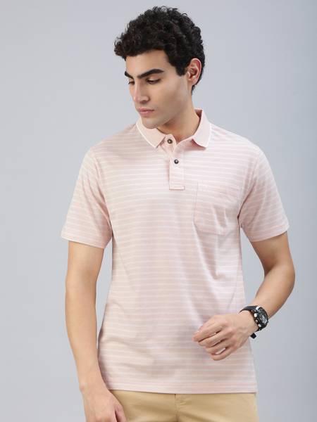 Classic Polo Striped Men Polo Neck Orange, White T-Shirt