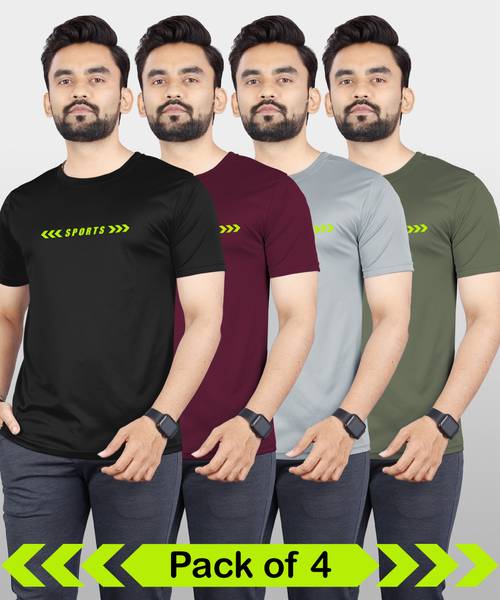 VeBNoR Self Design Men Round Neck Black, Maroon, Grey, Dark Green T-Shirt
