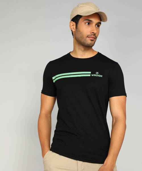 Roadster Men White Black Striped Round Neck Pure Cotton T-shirt