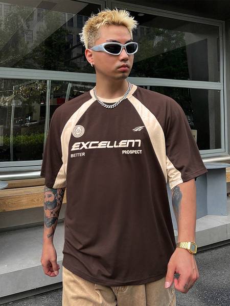 Jump Cuts Printed Men Round Neck Brown, Beige T-Shirt