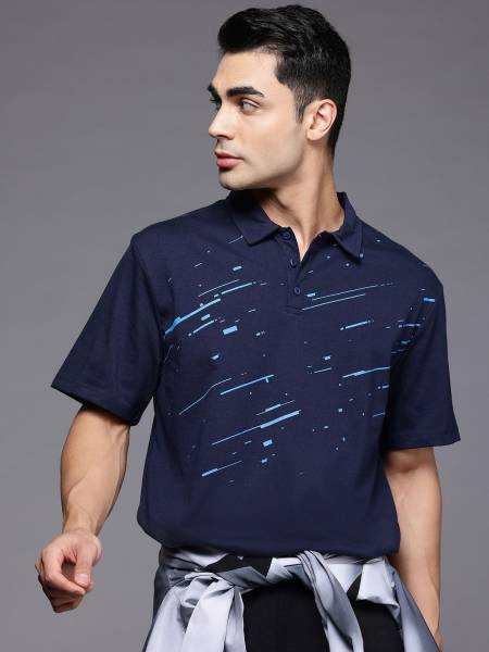 HRX by Hrithik Roshan Printed Men Polo Neck Blue T-Shirt