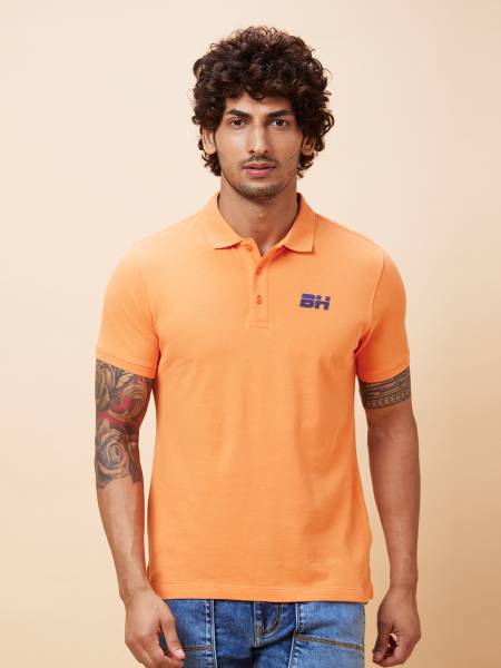 BEING HUMAN Solid Men Polo Neck Orange T-Shirt